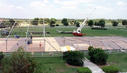 Temporary Structure with Flooring Being Set