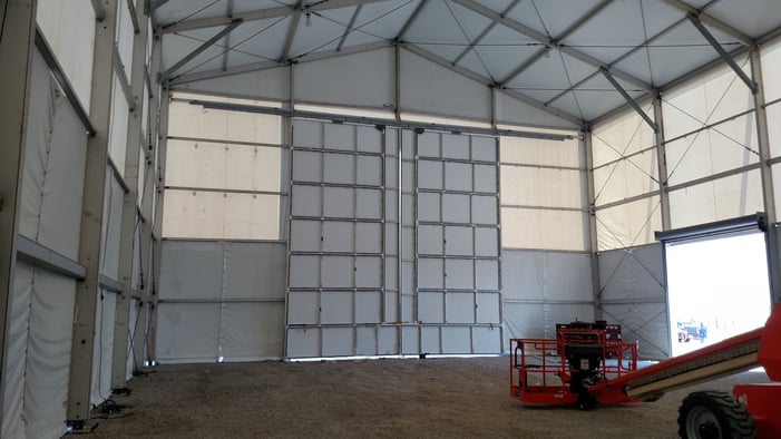 Barn door on temporary structure interior